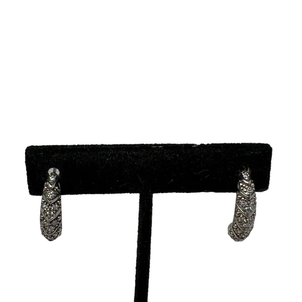 Silver Tone Piercedā Earrings Rhinestone Crystal Half Hoop